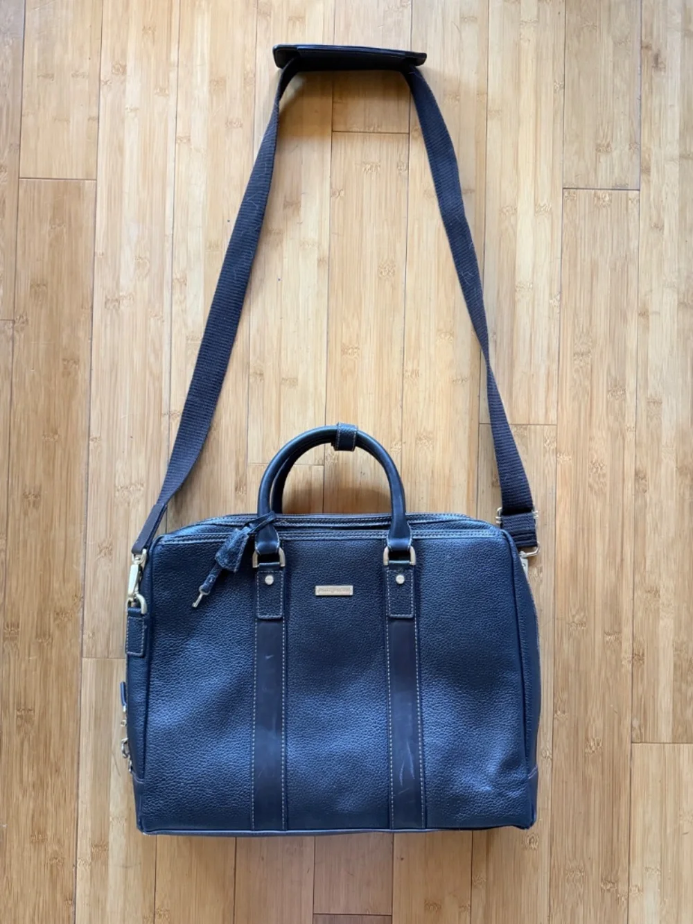 Brooks Brothers Brown Pebbled Leather Briefcase Messenger Bag With Lock and Key
